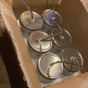 6 mason jars with lids and straws